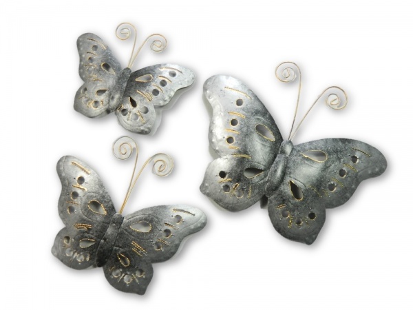 Metal Butterfly Wall Art - Sliver - Set of 3